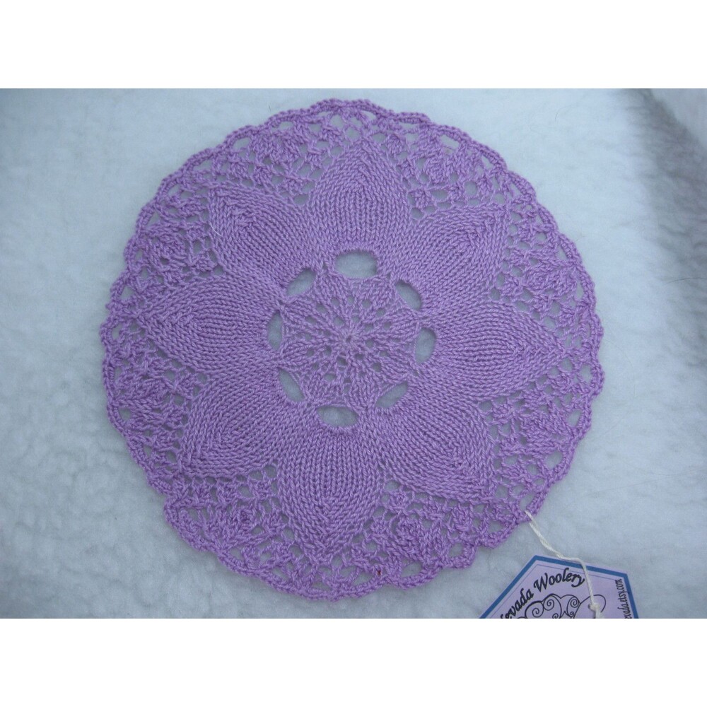 New Knitted Purple Flower Doily Coaster 100% Cotton Handmade Home Decor
